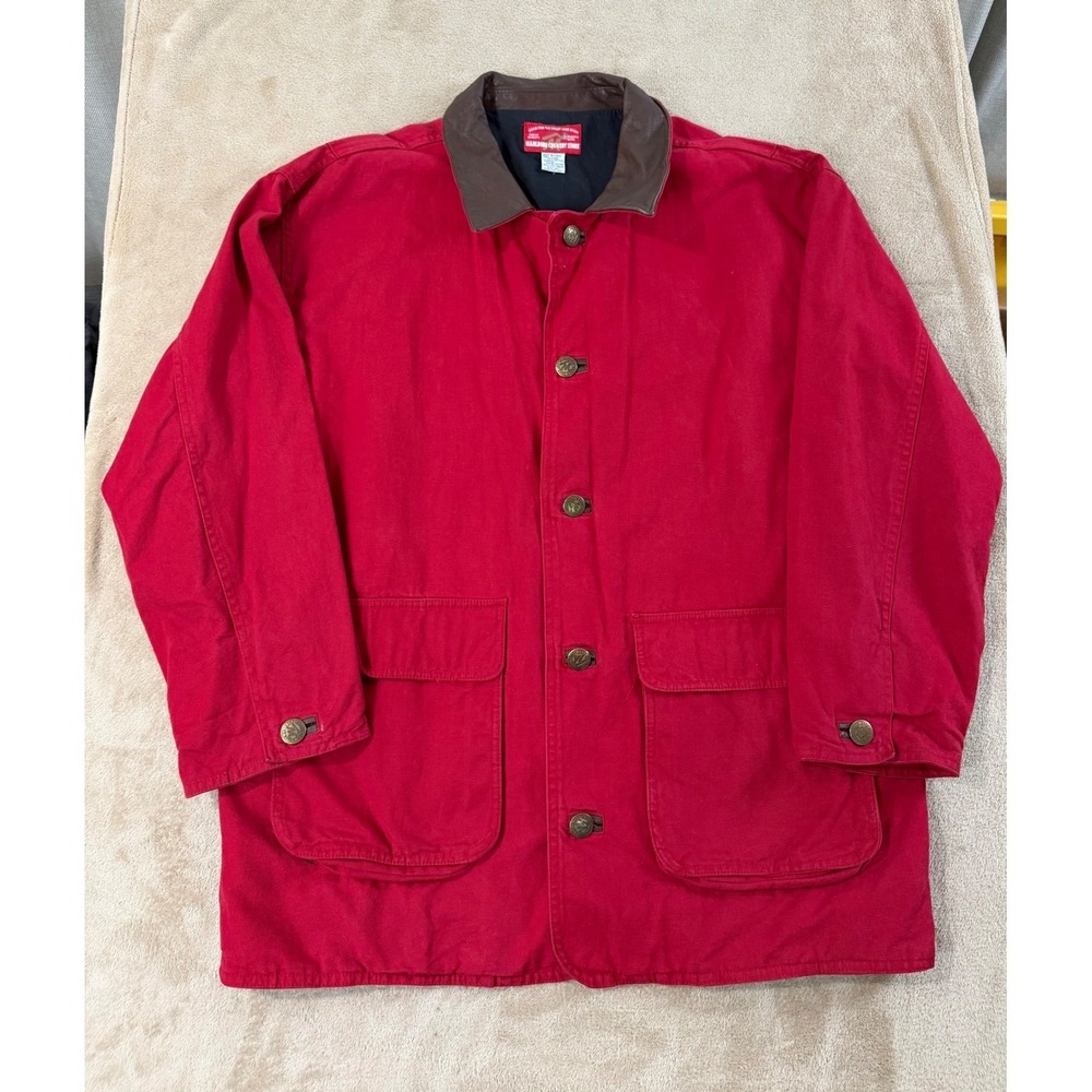 Marlboro Country Store Jacket Mens Size M REd Canvas Barn‎ Brown collar EUC